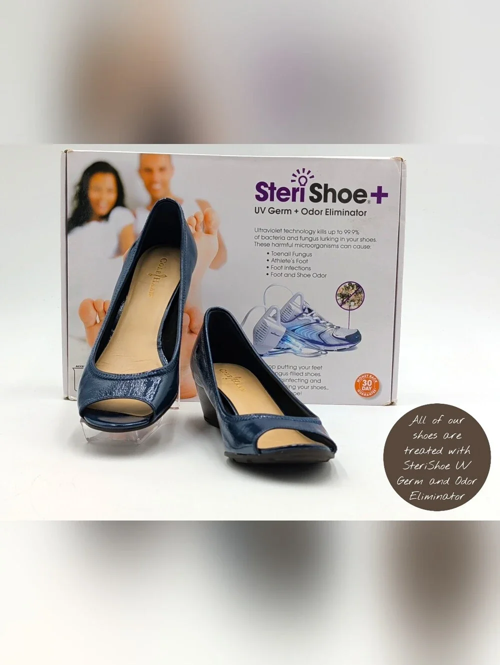 Cole Haan Size 6–6.5 Air Tali Patent Peep Toe Wedge Navy Blue Nike Air Comfort